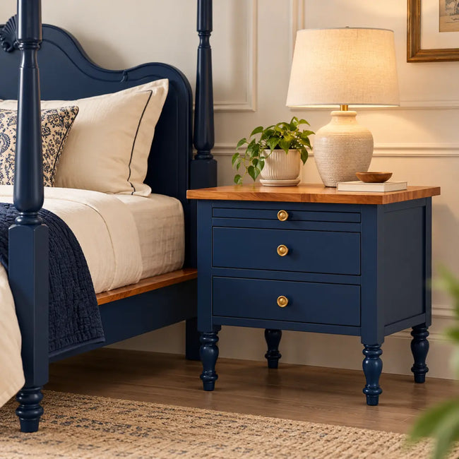 Asteroid Blue Wooden Bedside Table with Drawers
