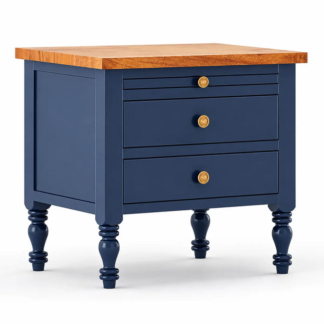 Asteroid Blue Wooden Bedside Table with Drawers