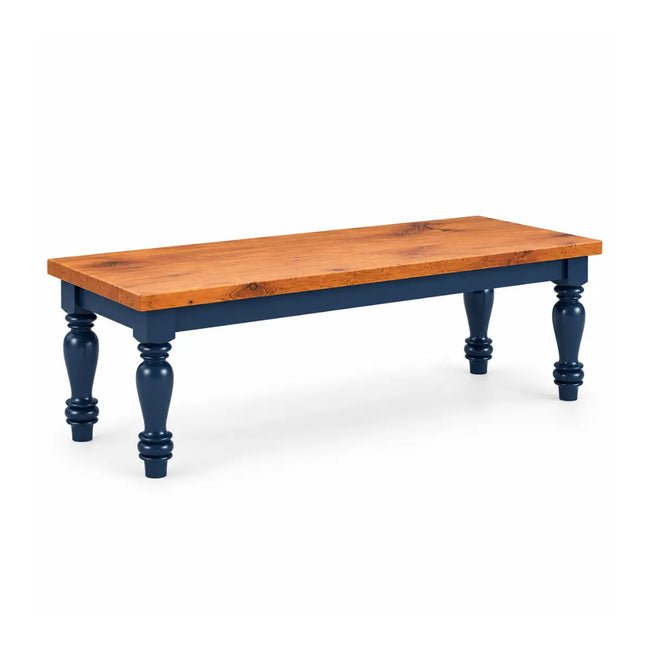 Asteroid Blue Wooden Bench with Natural Wood Seat
