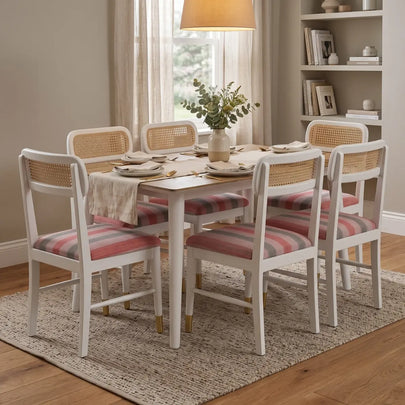 Averlin Solid Wood Cane Back 6 Seater Dining Table Set