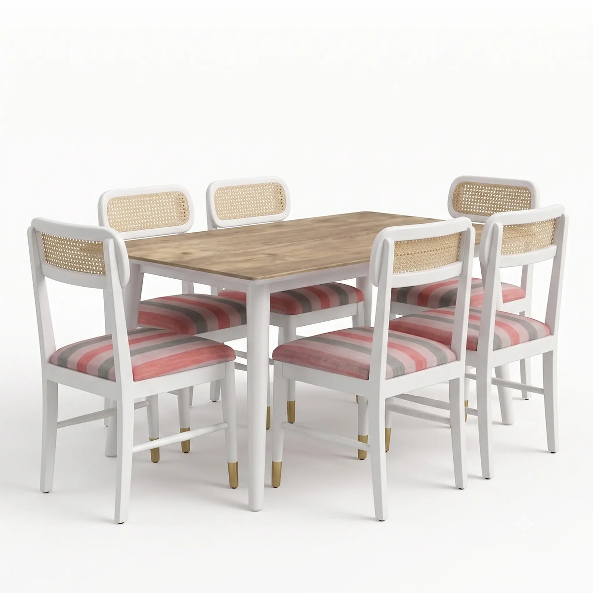Averlin Solid Wood Cane Back 6 Seater Dining Table Set