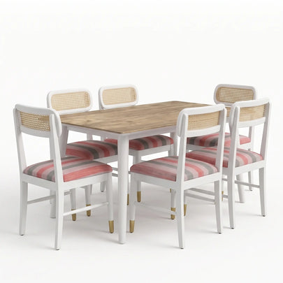 Averlin Solid Wood Cane Back 6 Seater Dining Table Set
