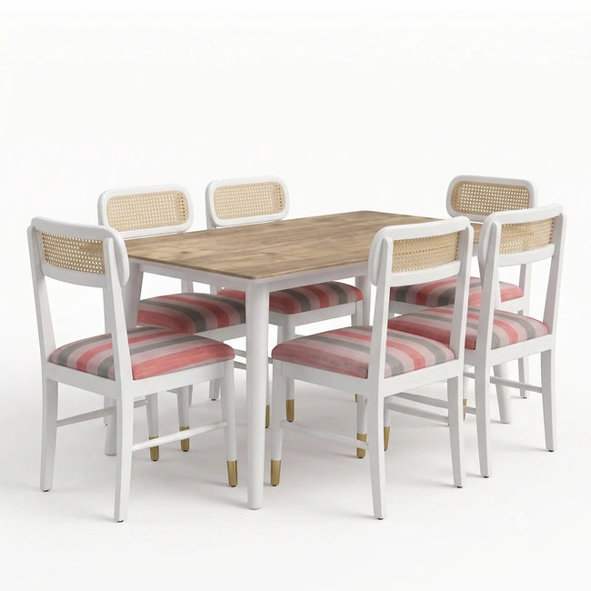 Averlin Solid Wood Cane Back 6 Seater Dining Table Set