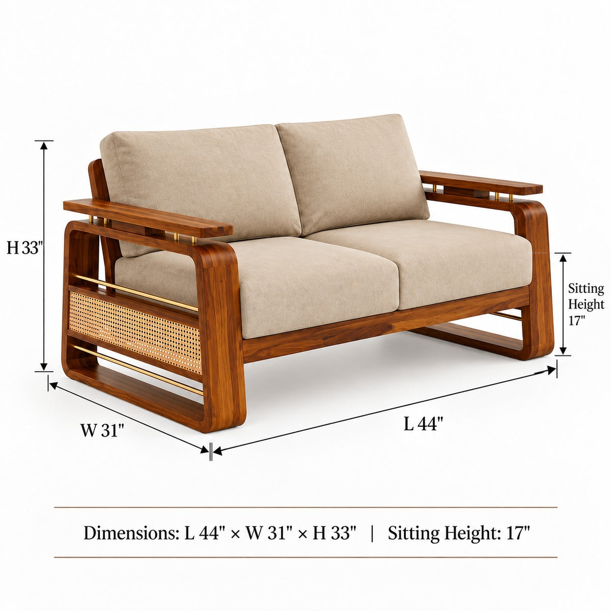 Brahmika Sheesham Wood Sofa Set with Cane Detailing