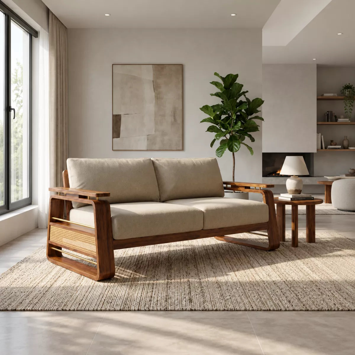 Brahmika Sheesham Wood Sofa Set with Cane Detailing