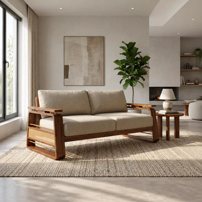 Brahmika Sheesham Wood Sofa Set with Cane Detailing