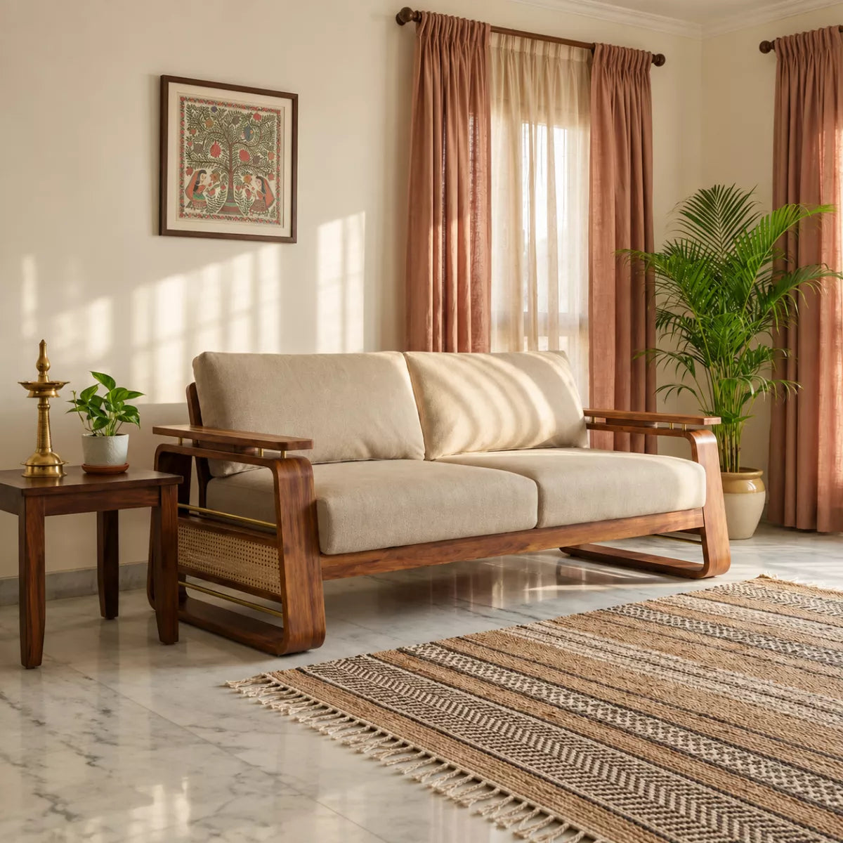Brahmika Sheesham Wood Sofa Set with Cane Detailing