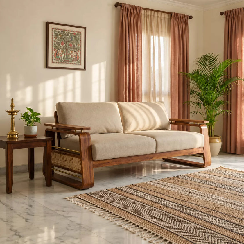 Brahmika Sheesham Wood Sofa Set with Cane Detailing