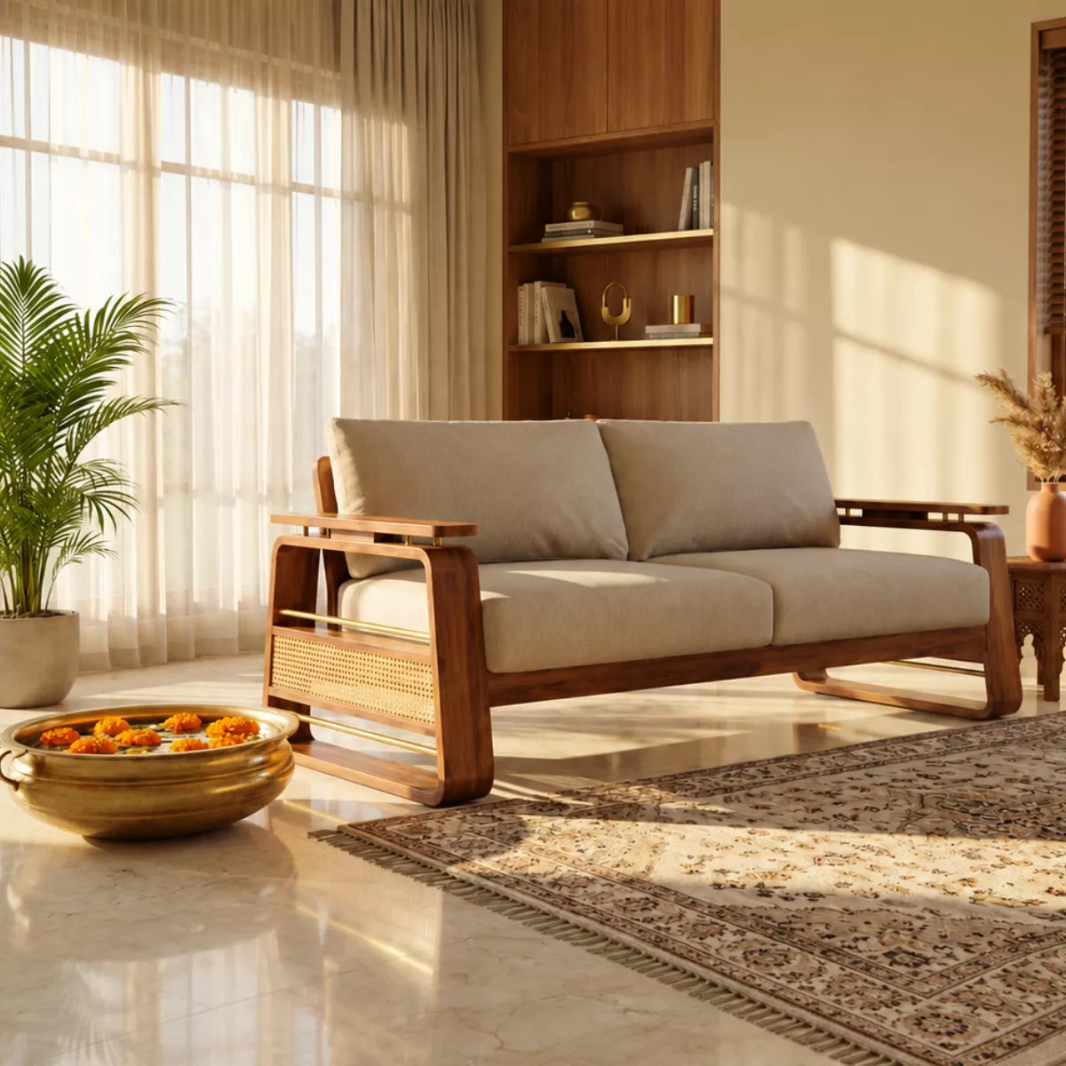 Brahmika Sheesham Wood Sofa Set with Cane Detailing