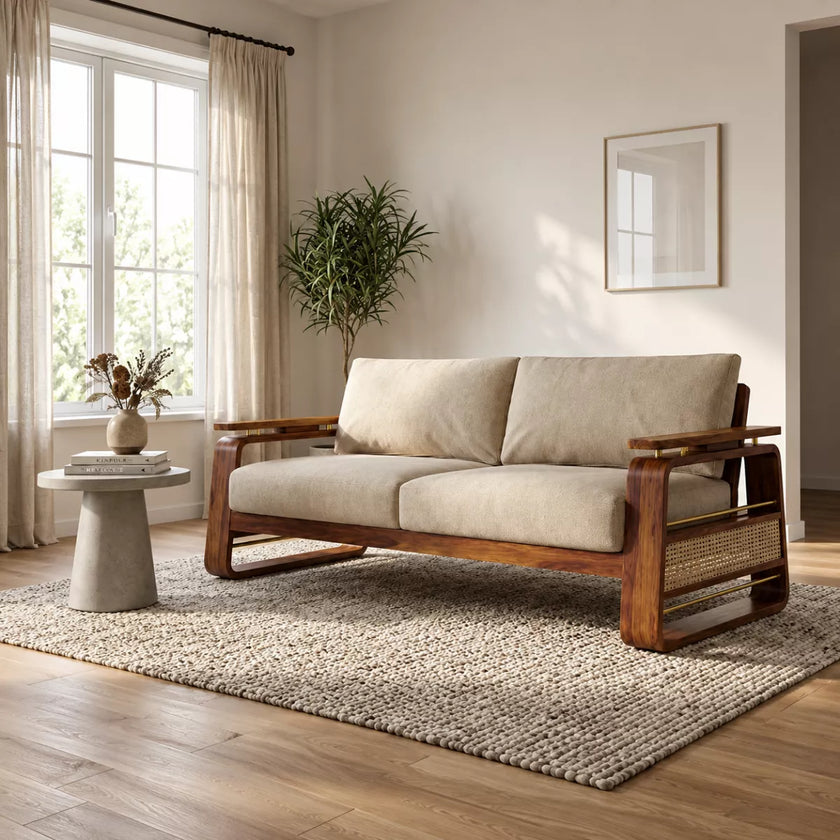 Brahmika Sheesham Wood Sofa Set with Cane Detailing