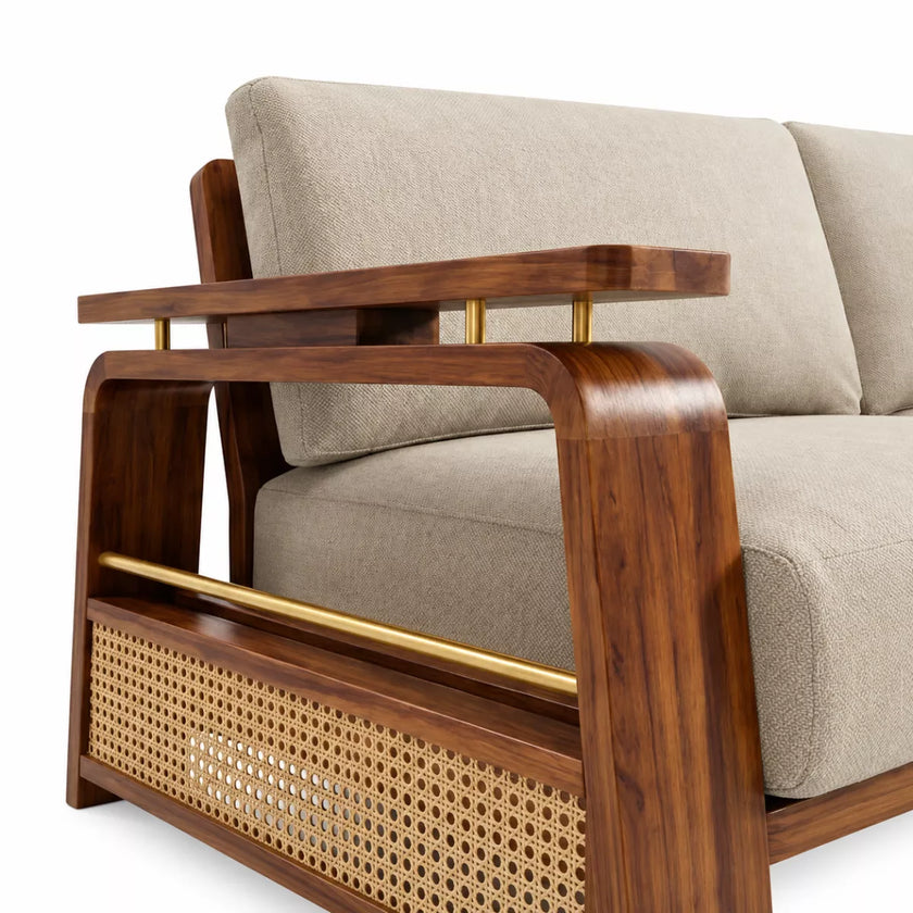 Brahmika Sheesham Wood Sofa Set with Cane Detailing