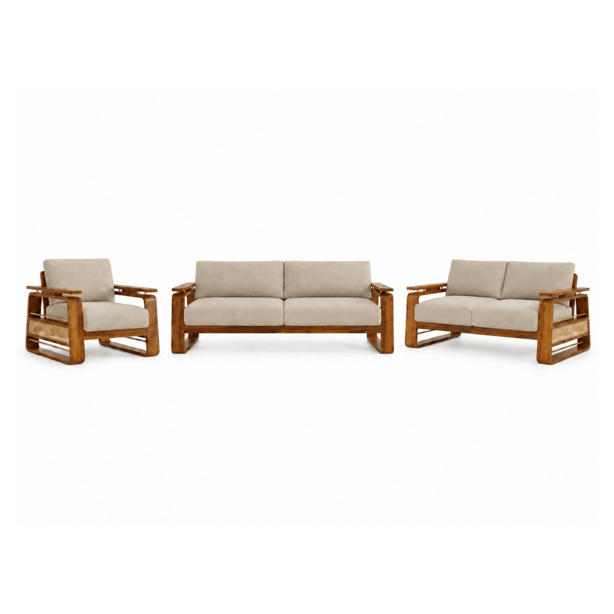 Brahmika Sheesham Wood Sofa Set with Cane Detailing