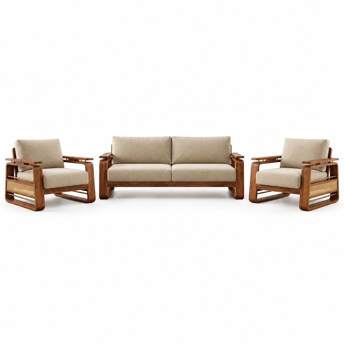 Brahmika Sheesham Wood Sofa Set with Cane Detailing