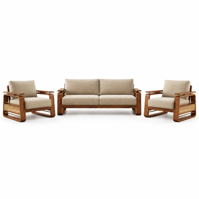 Brahmika Sheesham Wood Sofa Set with Cane Detailing