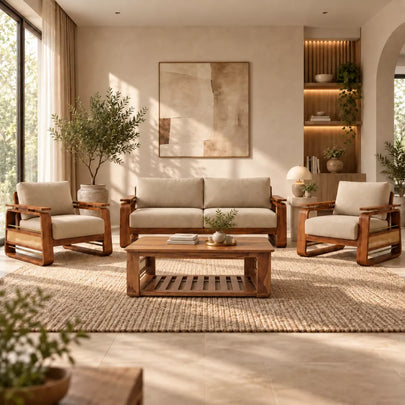 Brahmika Sheesham Wood Sofa Set with Cane Detailing