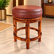 Chakravan Carved Round Wooden Stool with Cushion Seat