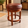 Chakravan Carved Round Wooden Stool with Cushion Seat
