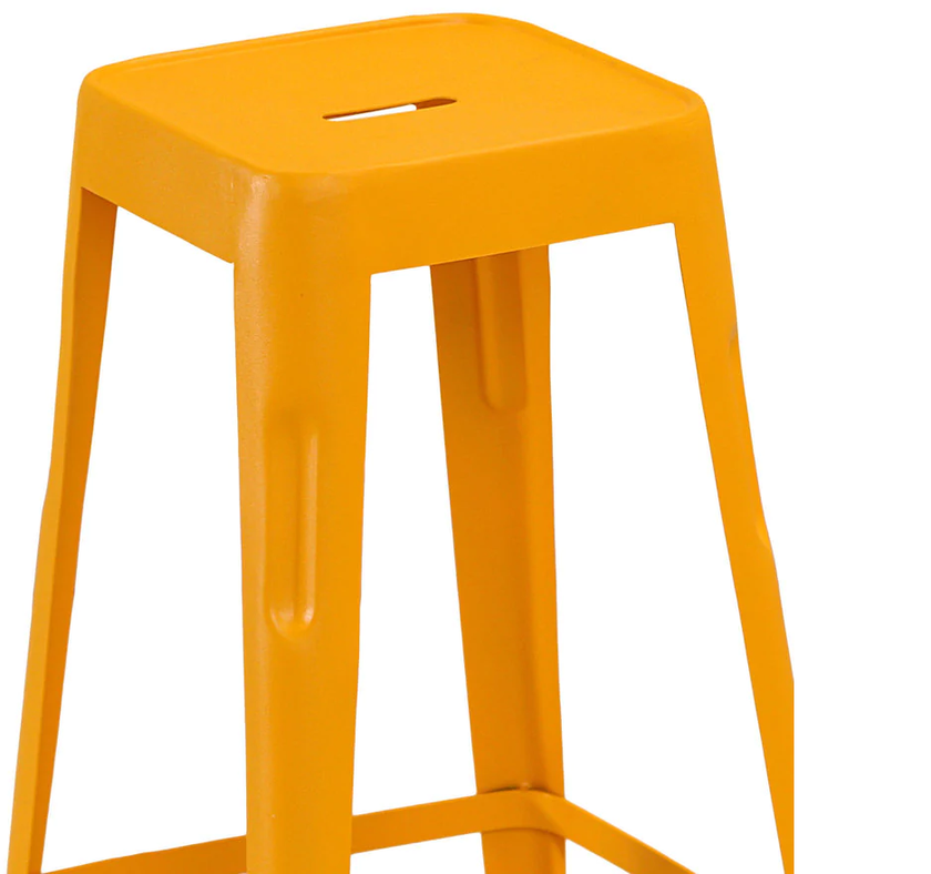 Pop Modern Square Seat Counter Height Yellow Metal Bar Stool Top Closeup View