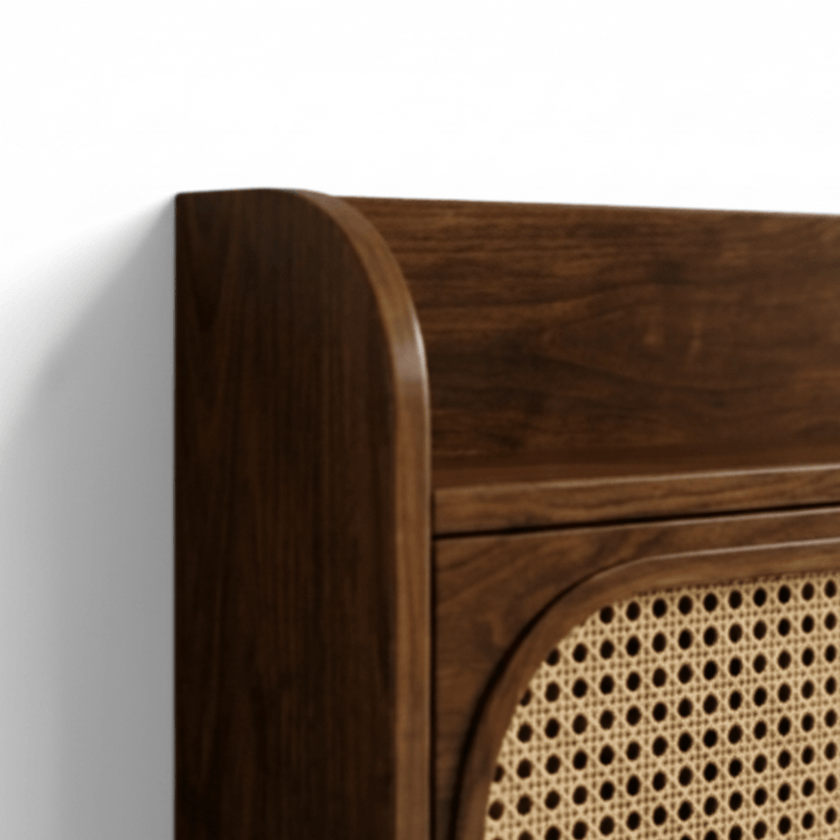 Cosmo Cane Panel Headboard Storage Solid Sheesham Wood Bed