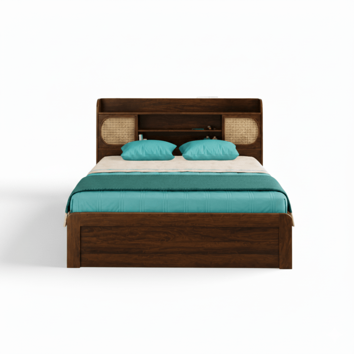 Cosmo Cane Panel Headboard Storage Solid Sheesham Wood Bed