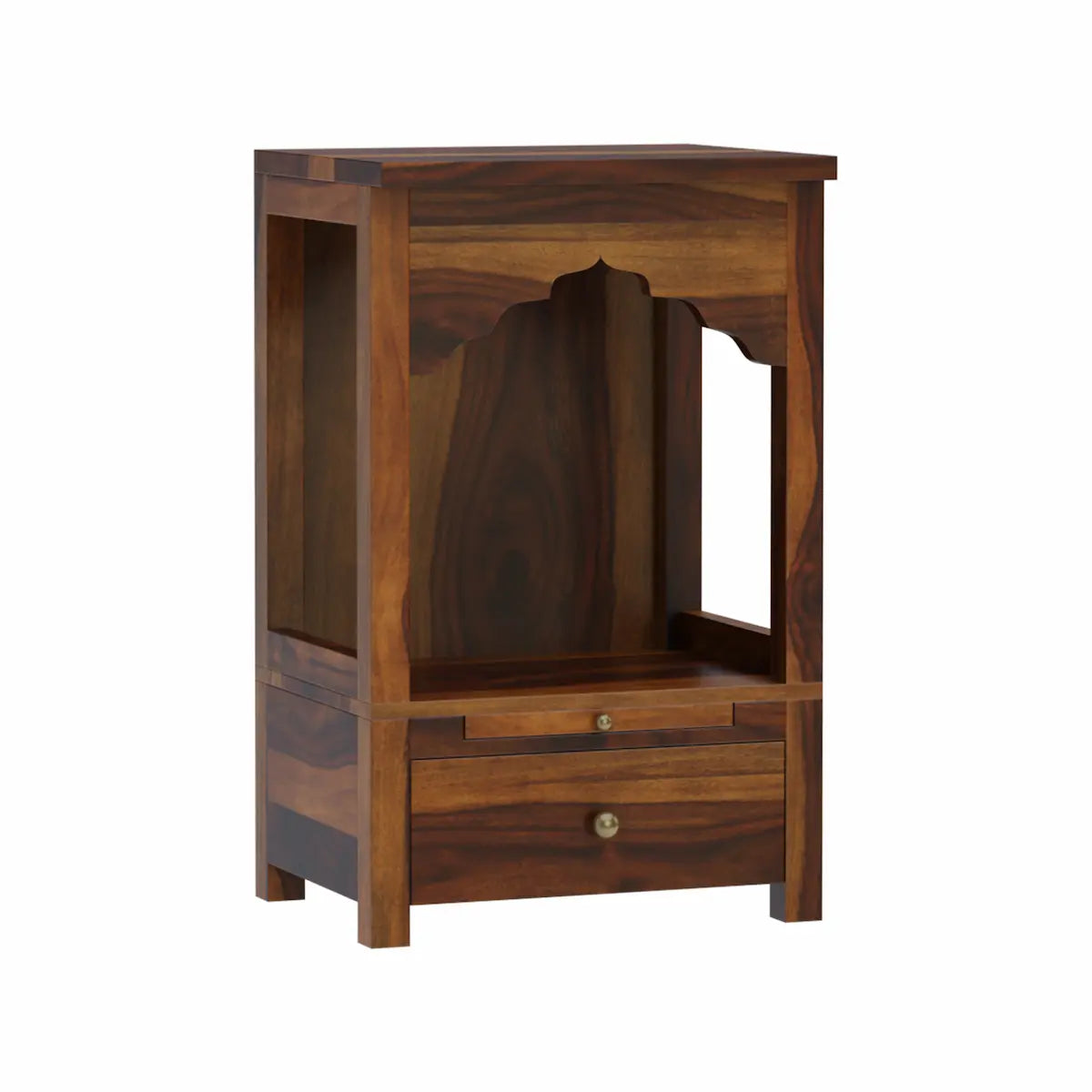Devdeep Sheesham Small Wooden Pooja Mandir for Home with Drawer