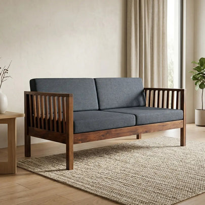 Dharvek Solid Wood 3 Seater Sofa with Slatted Arms