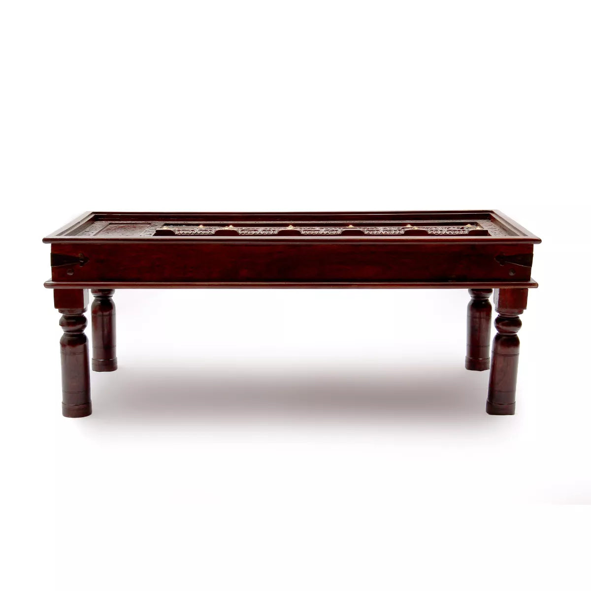 Door panel inspired traditional sheesham center table front view