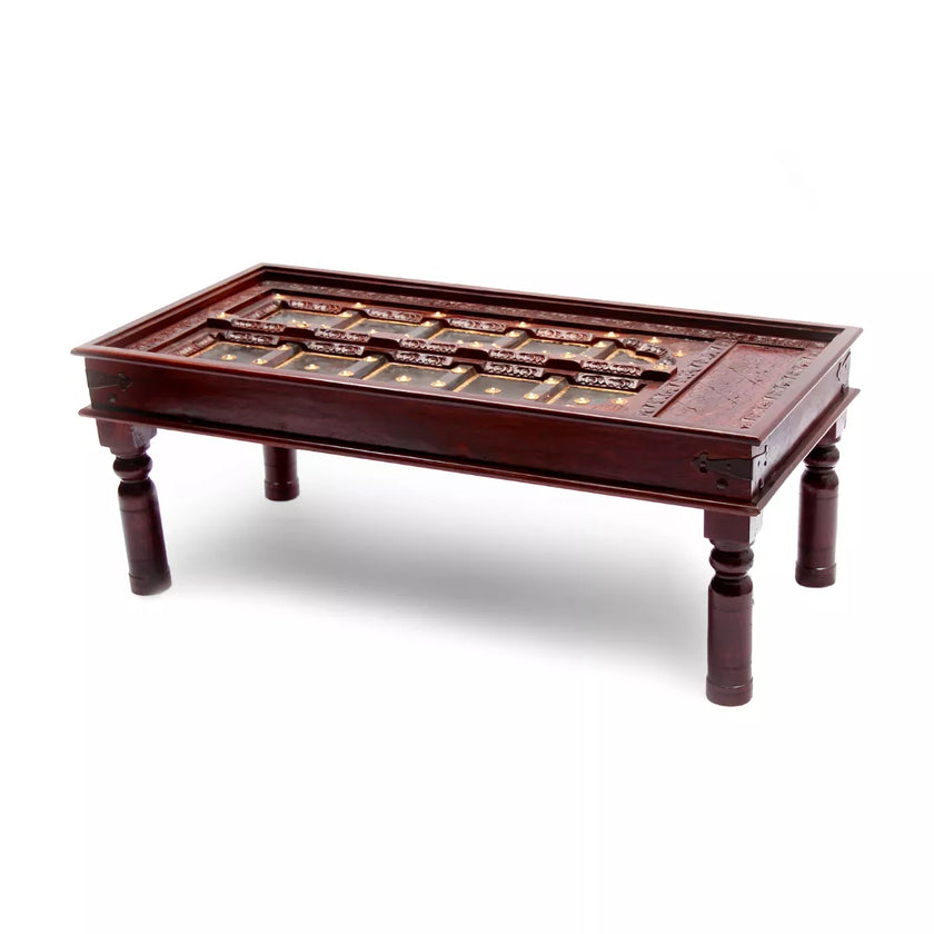 Rajasthani door panel sheesham center table with turned legs