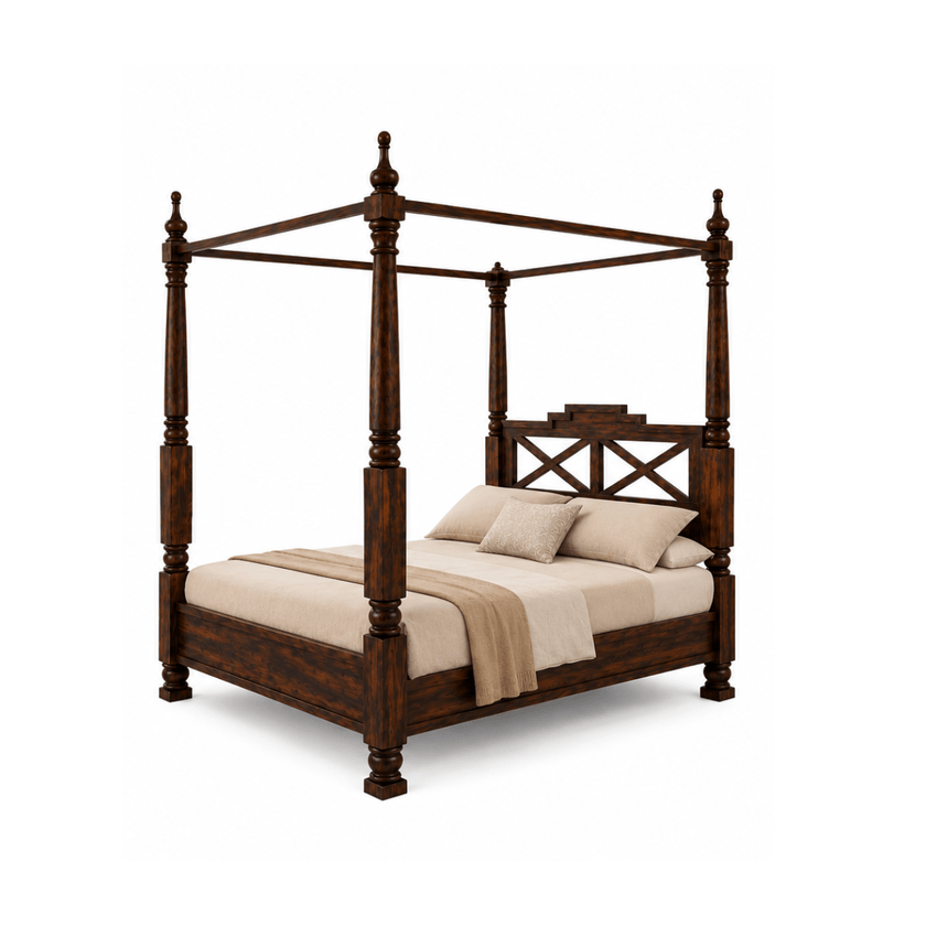 Dryad Four Poster Solid Sheesham Wood Canopy Bed