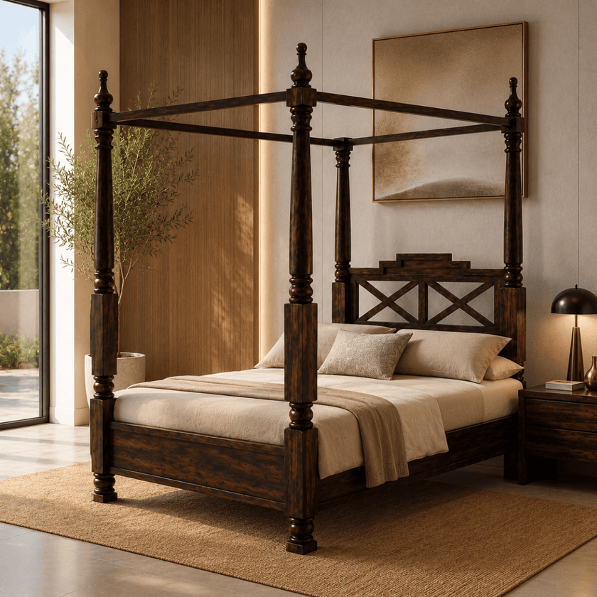Dryad Four Poster Solid Sheesham Wood Canopy Bed