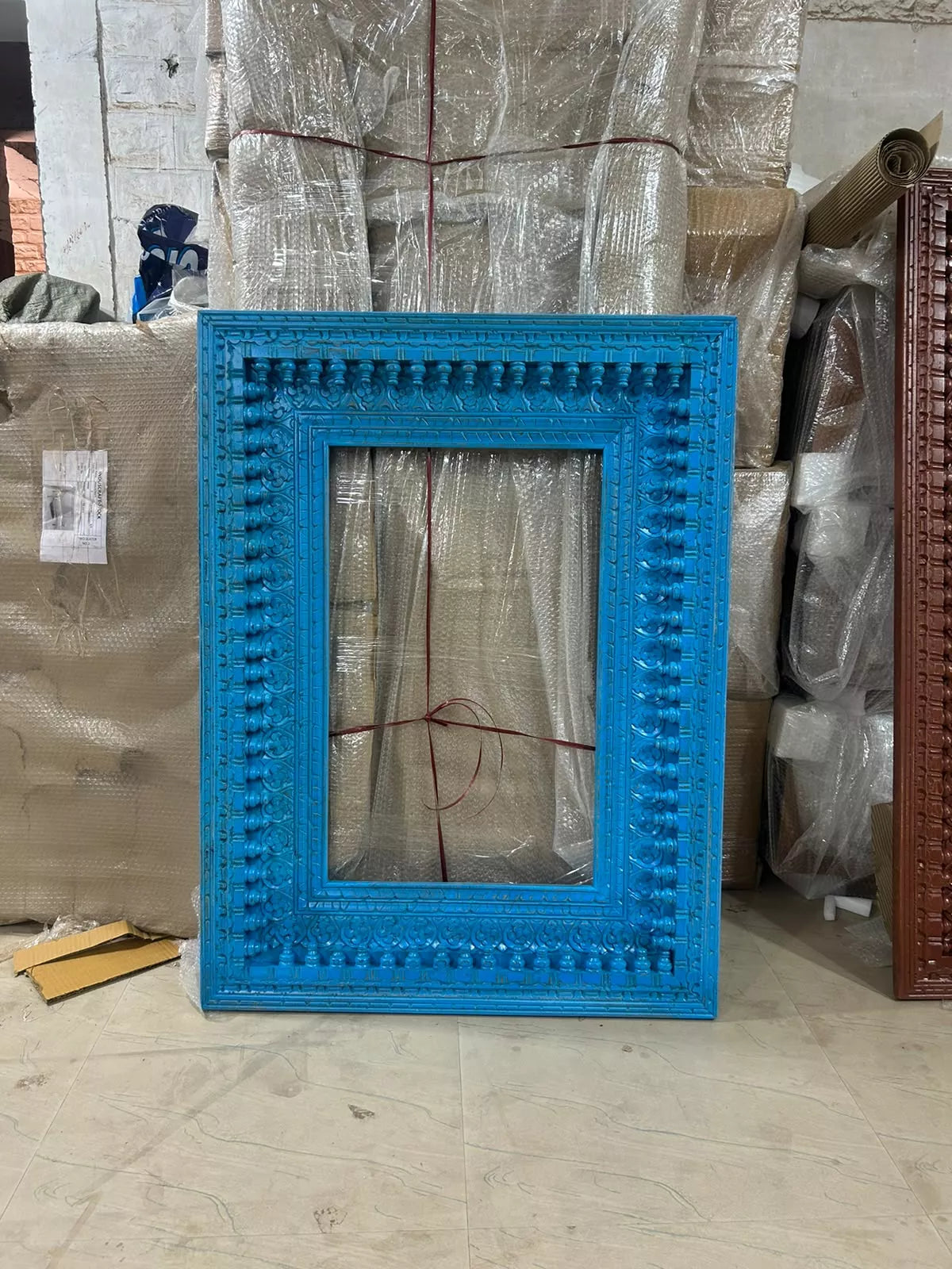 Dvitya Handcrafted Wooden Mirror Frame in Distressed Finish