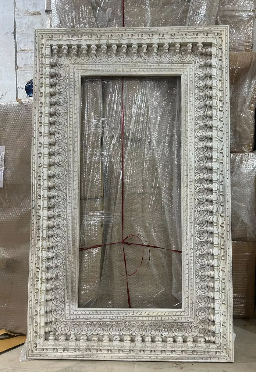 Dvitya Handcrafted Wooden Mirror Frame in Distressed Finish