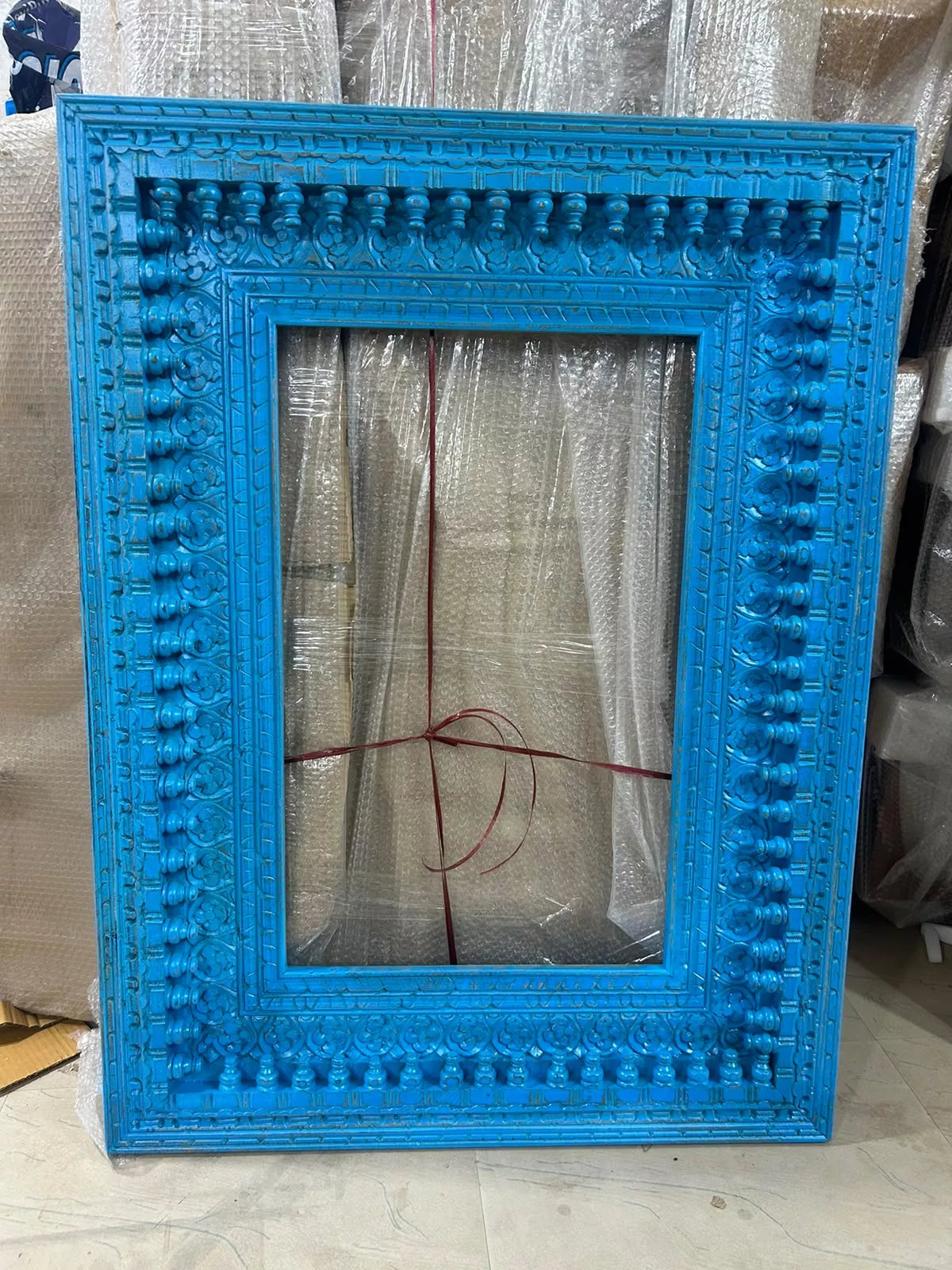 Dvitya Handcrafted Wooden Mirror Frame in Distressed Finish