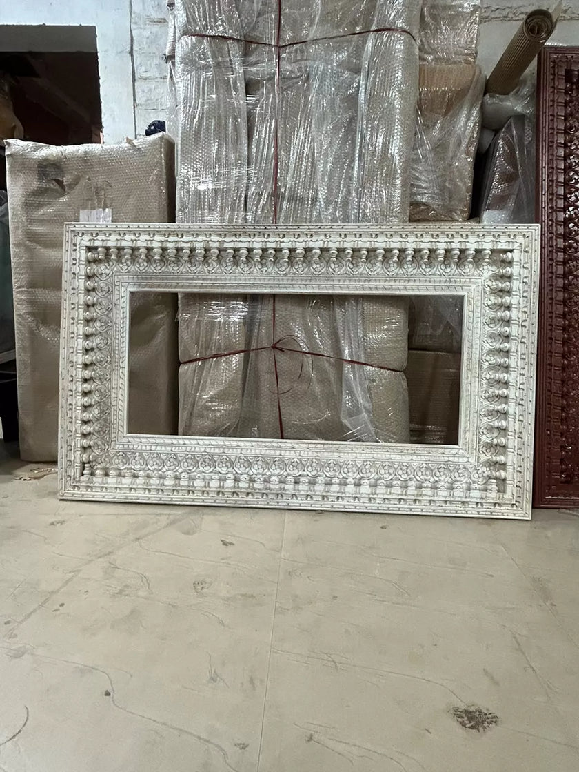 Dvitya Handcrafted Wooden Mirror Frame in Distressed Finish