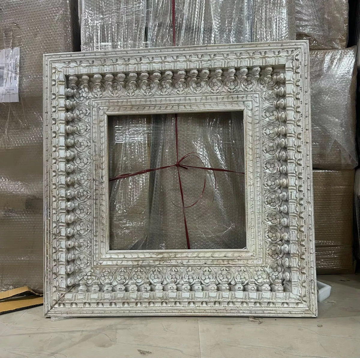 Dvitya Handcrafted Wooden Mirror Frame in Distressed Finish
