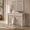 Eka Carved Dressing Table with Mirror in Distressed White