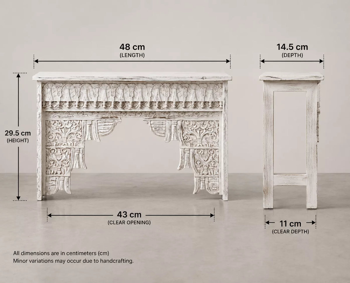 Eka Carved Dressing Table with Mirror in Distressed White