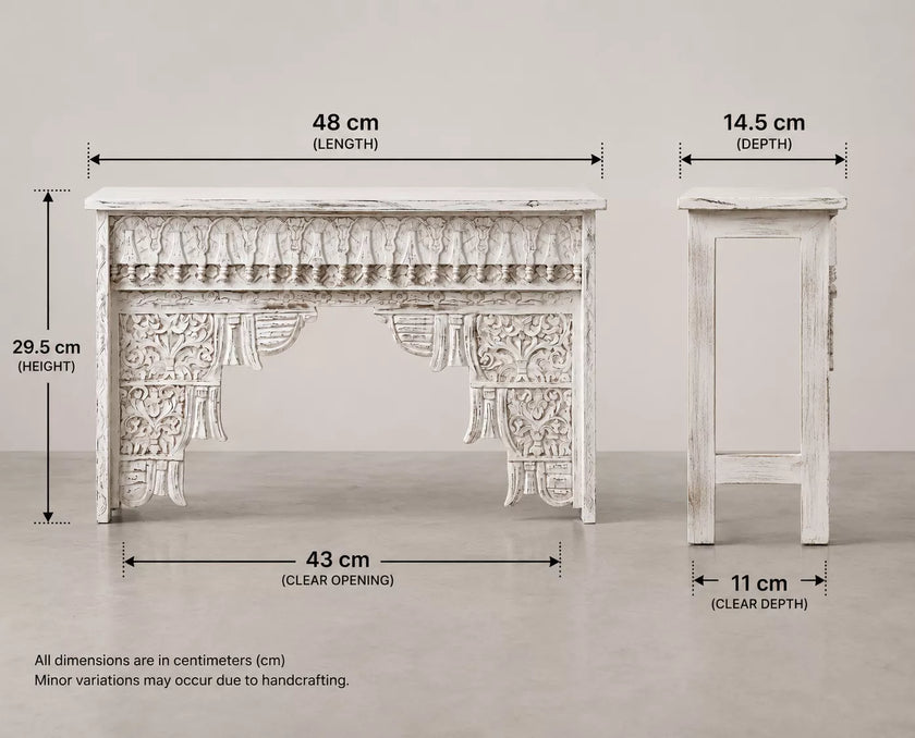 Eka Carved Dressing Table with Mirror in Distressed White