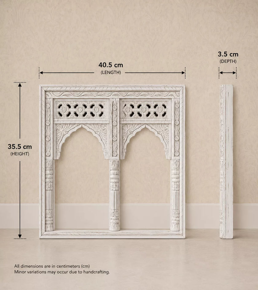 Eka Carved Dressing Table with Mirror in Distressed White