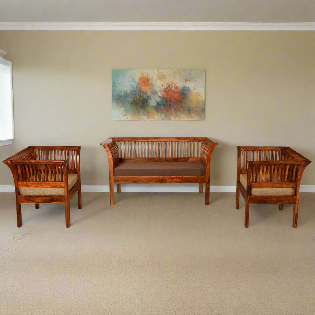 Fabina Sheesham Wood Modern Style 3+2+1 Sofa Set for Living Room