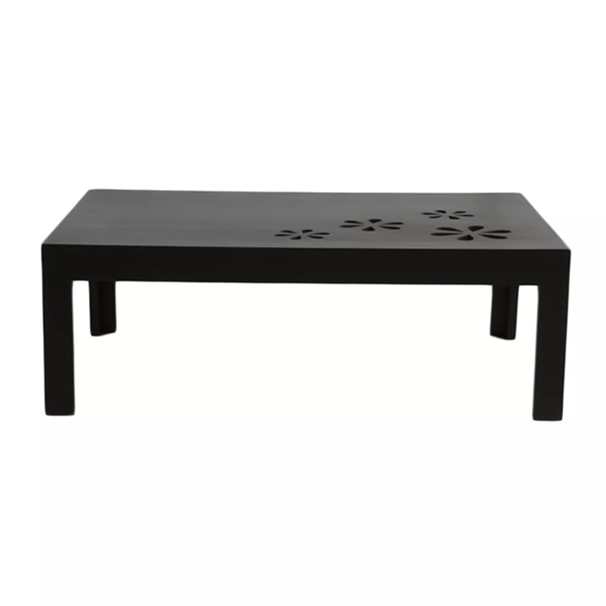 Flower carved rectangular center table end view
