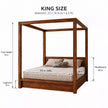Hamilton Sheesham Wood Open Canopy Bed with Low Headboard - King Size Dimensions