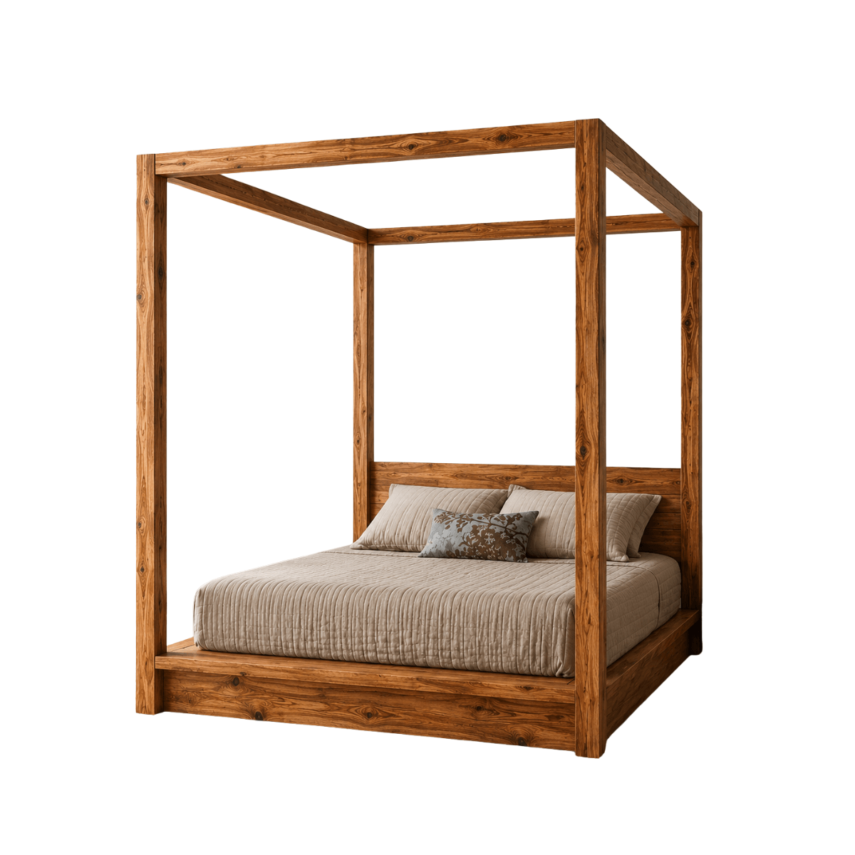 Hamilton Sheesham Wood Open Canopy Bed with Low Headboard