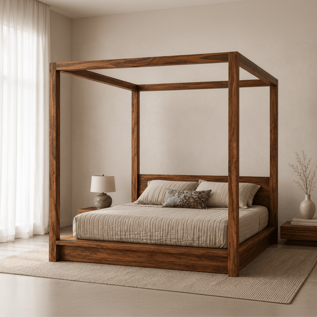 Hamilton Sheesham Wood Open Canopy Bed with Low Headboard