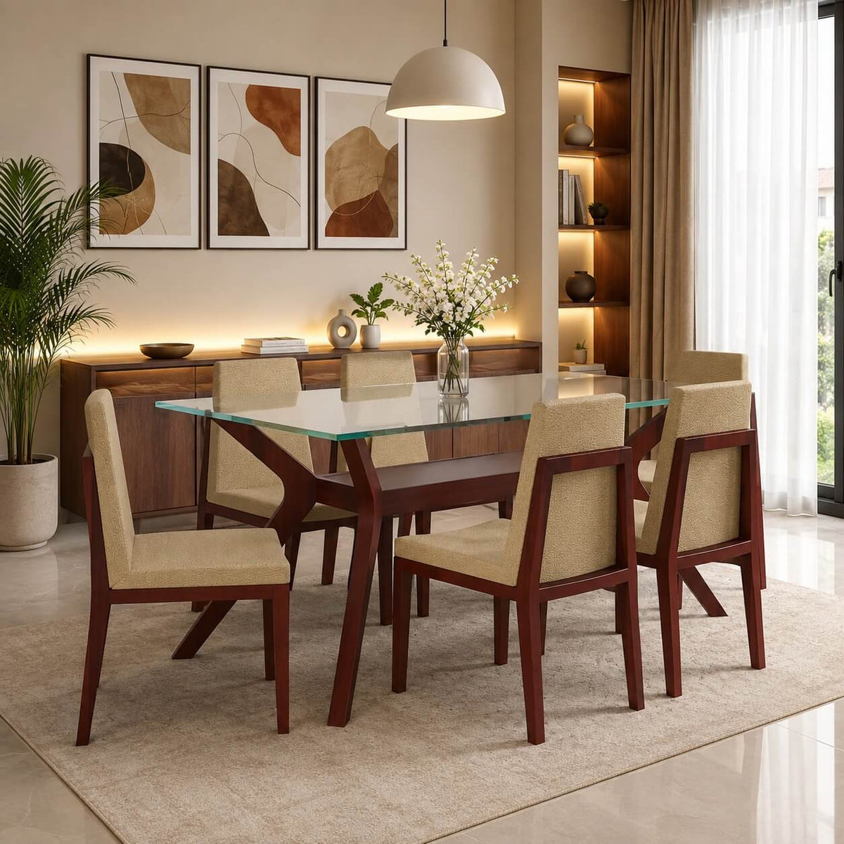 Hendrick Solid Wood Contemporary 6 Person Dining Table Set in a Premium Dining Room