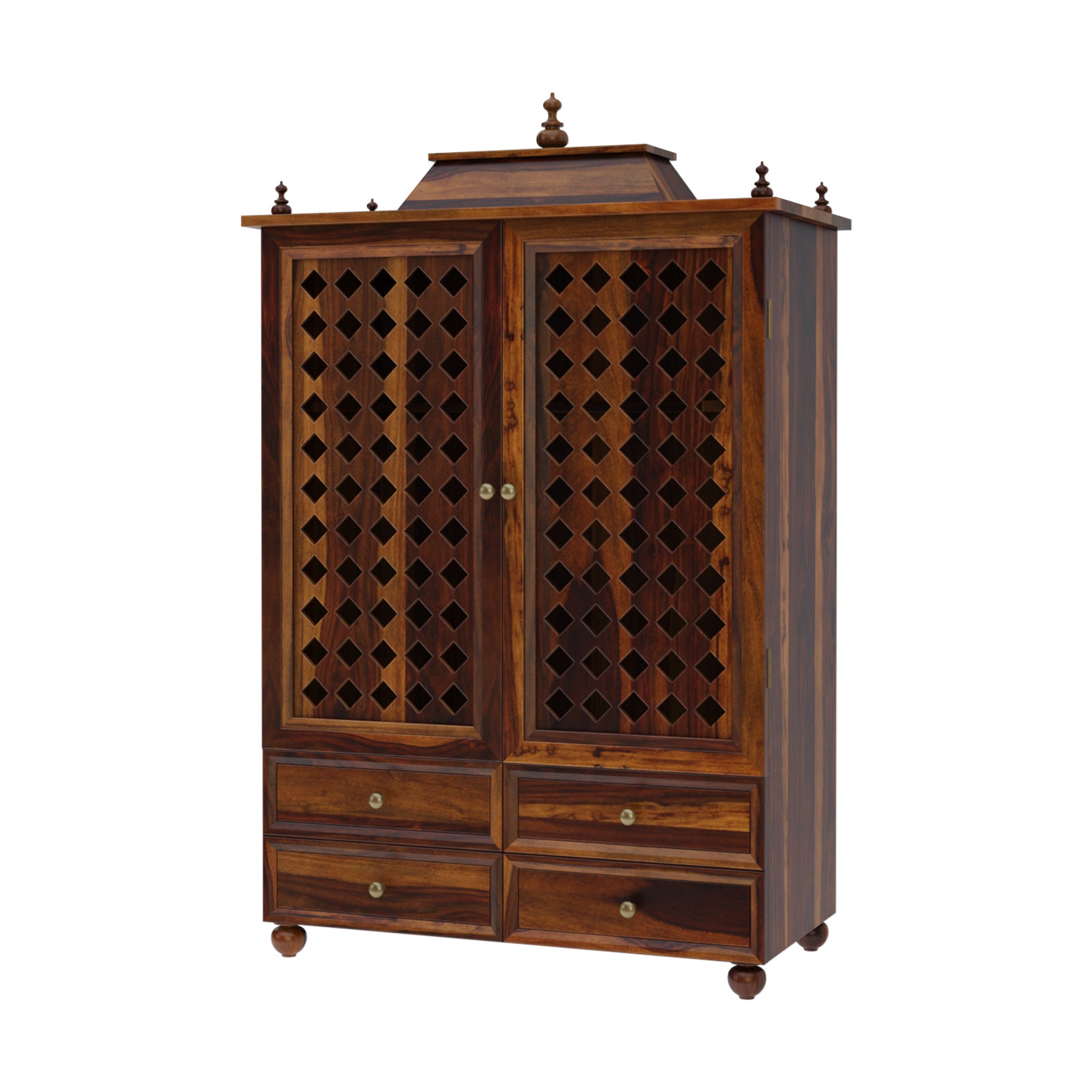 Induscraft Aaradhya Pooja Mandir in Solid Sheesham Wood with Drawers - Induscraft