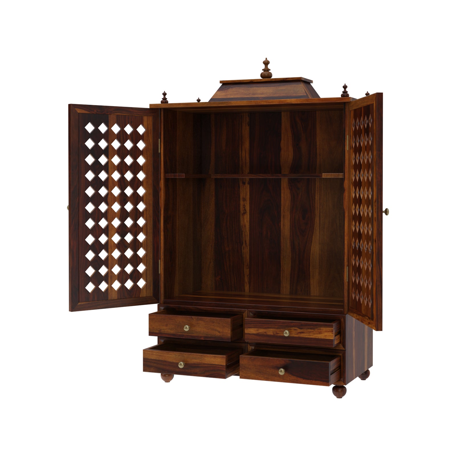 Induscraft Aaradhya Pooja Mandir in Solid Sheesham Wood with Drawers - Induscraft
