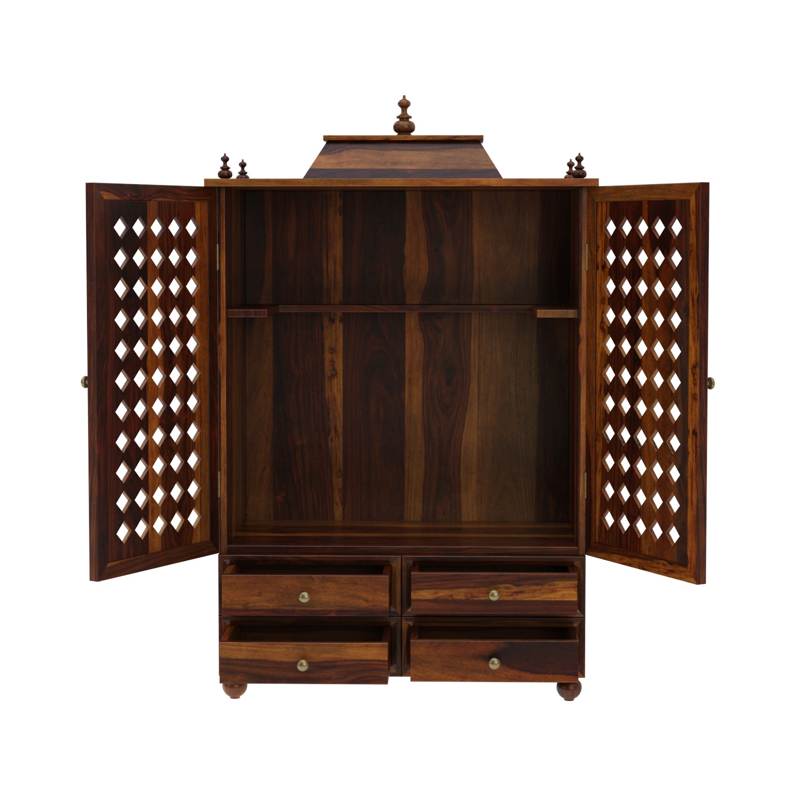 Induscraft Aaradhya Pooja Mandir in Solid Sheesham Wood with Drawers - Induscraft