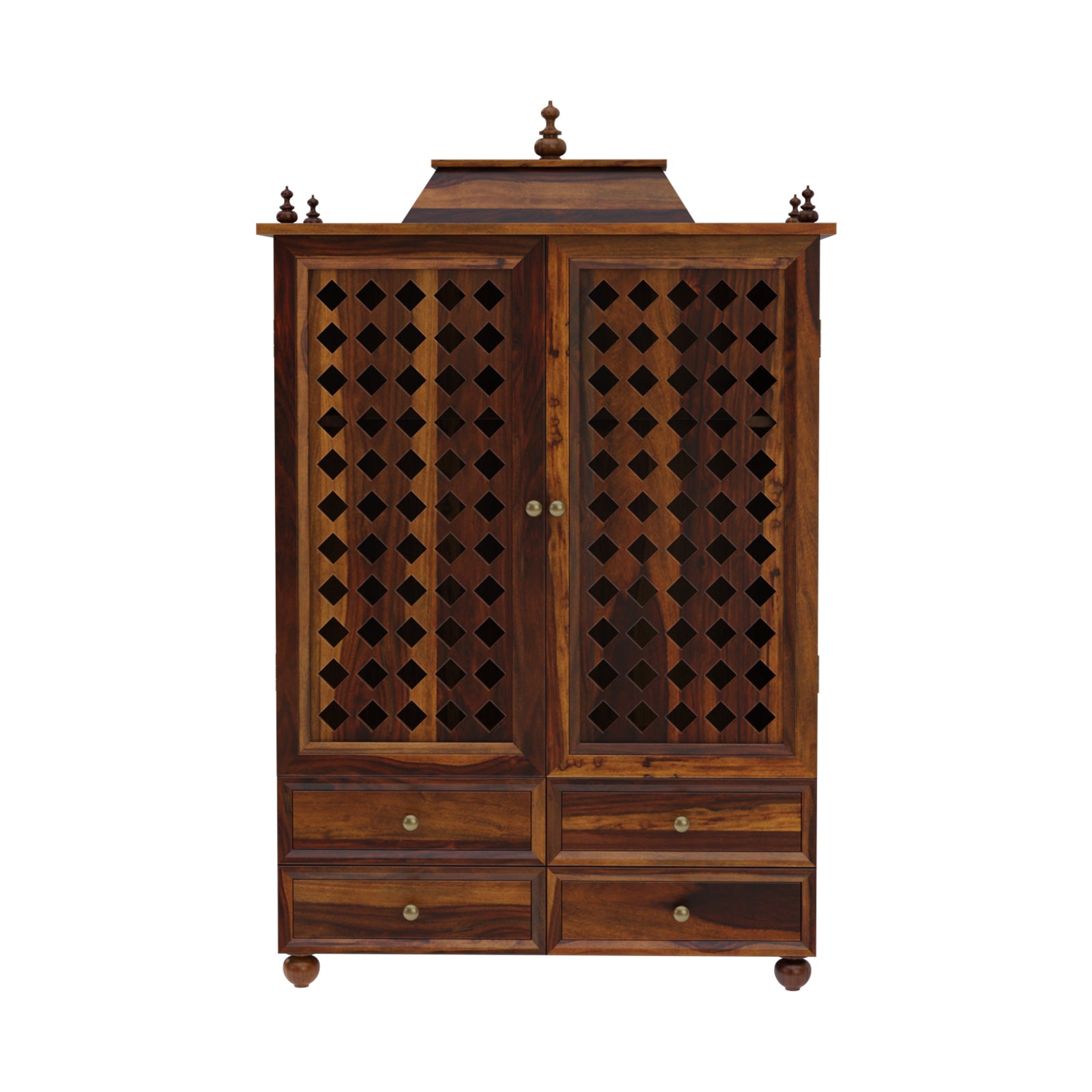 Induscraft Aaradhya Pooja Mandir in Solid Sheesham Wood with Drawers - Induscraft