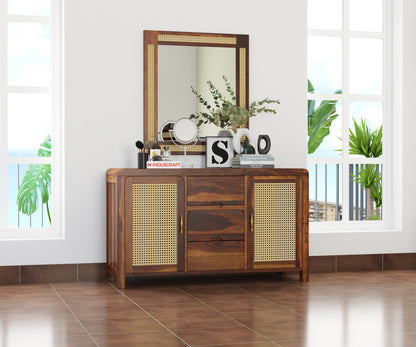 Zavya Rattan Sideboard in Solid Sheesham Wood by Induscraft